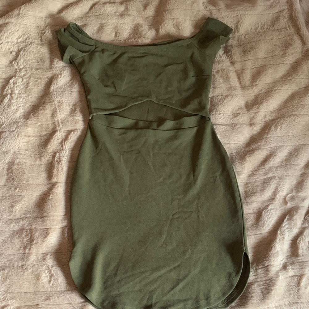 Elegant Olive Green Off-Shoulder Dress